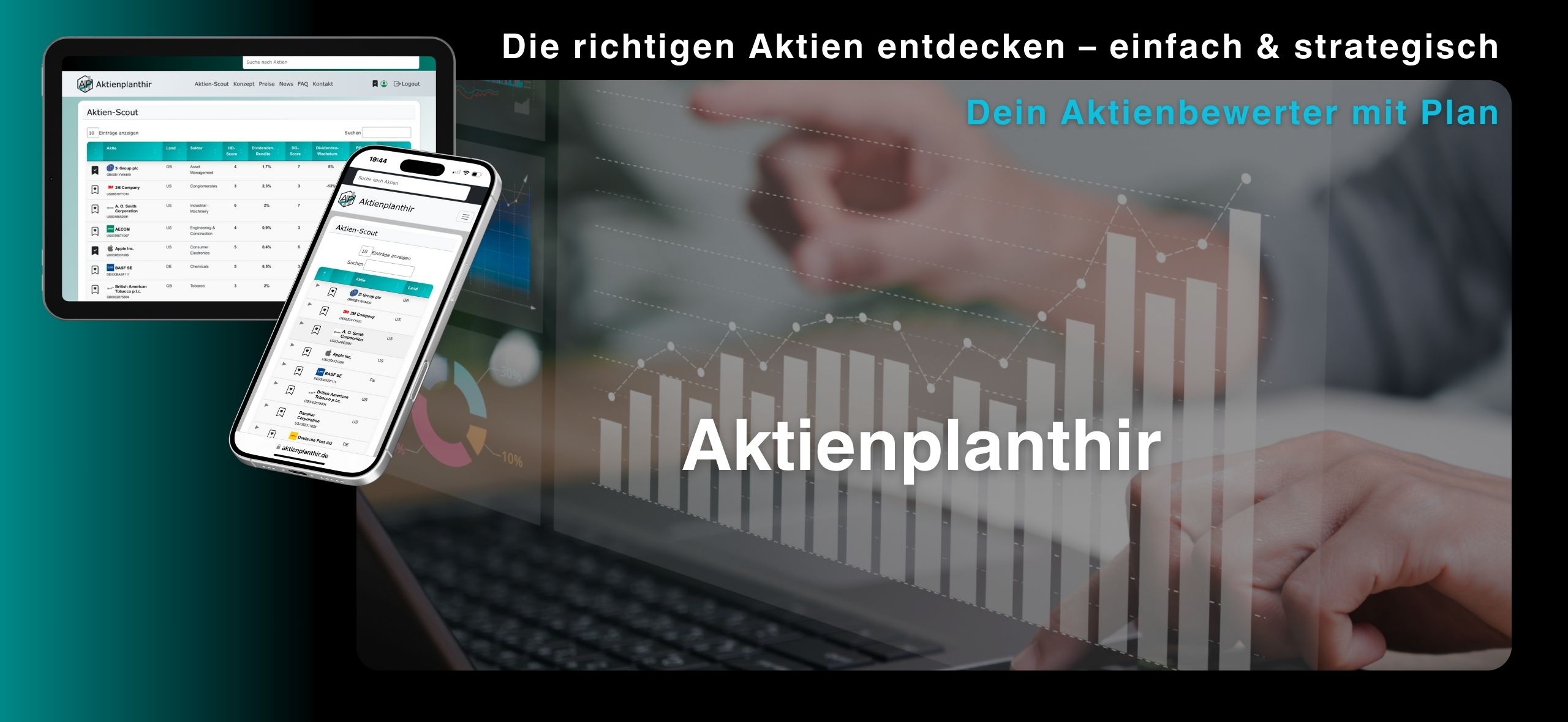 Aktienanalyse-Tool mit interaktiven Funktionen für Wachstum und Dividenenstrategien